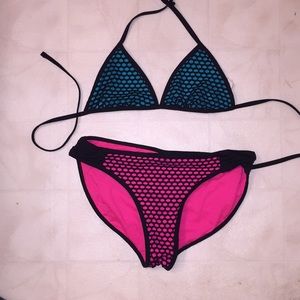 Blue Bikini Top Pink Bikini Bottoms